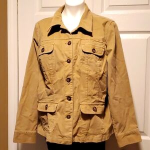 St John's Bay Woman Stretch Corduroy Tan Plus Size Button Down Jacket - Size 2X